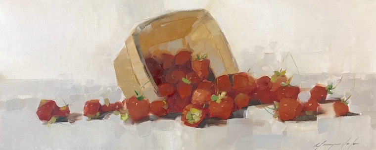 Strawberries, Still Life Original oil Painting, Handmade artwork, One of a Kind 